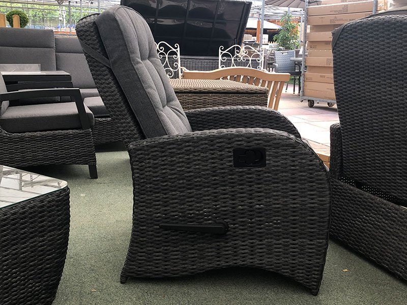 Grey Reclining Rattan Bistro Set + Footrest - Garden Furniture UK